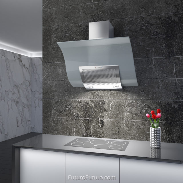 Frosted white kitchen hood | Tempered glass kitchen exhaust hood