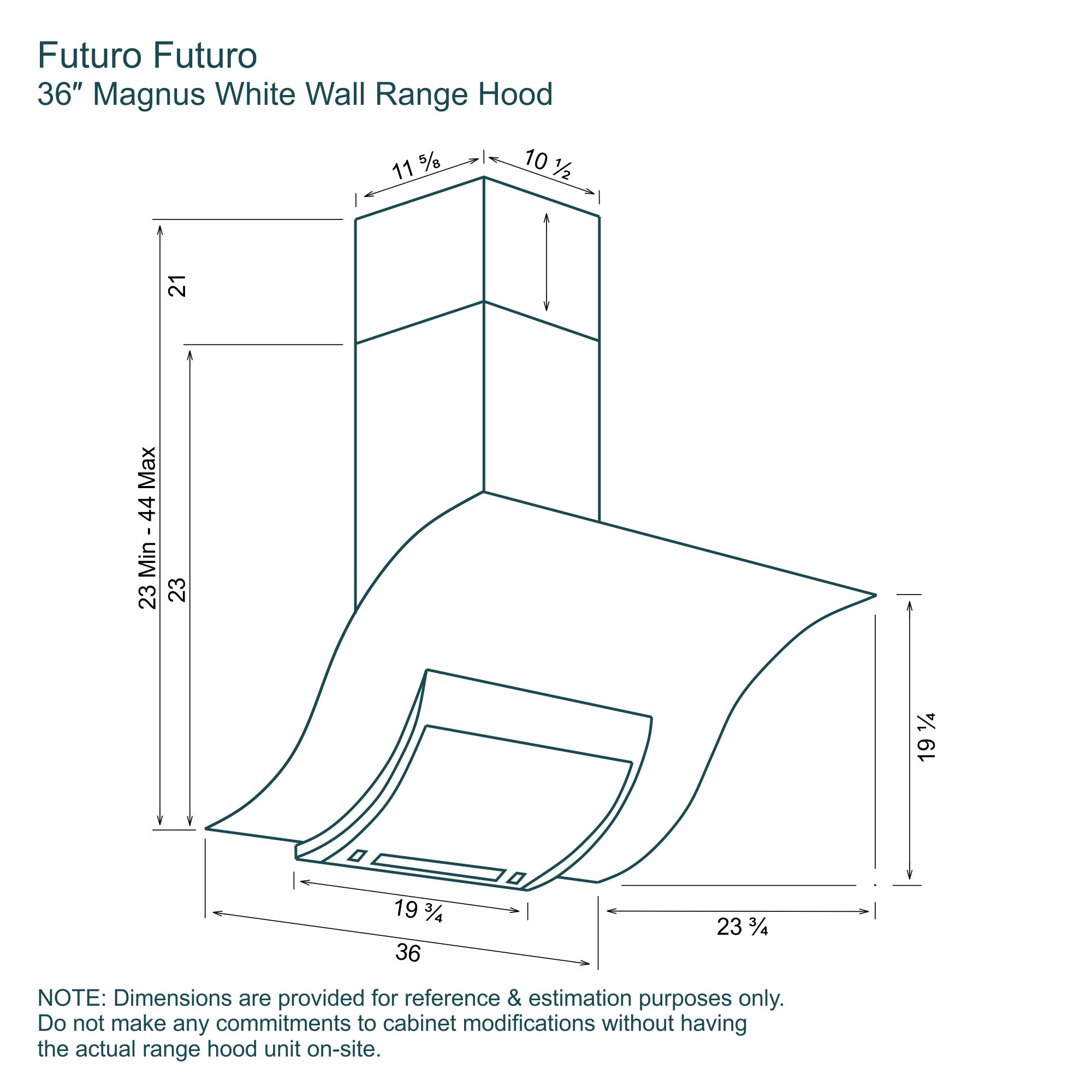 36″ Wave White Wall Range Hood 16 Dimensions 36-inch Wave White range hood