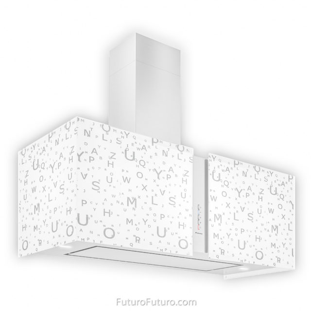 White LED illuminated glass kitchen hood | Luxury wall mount range hood