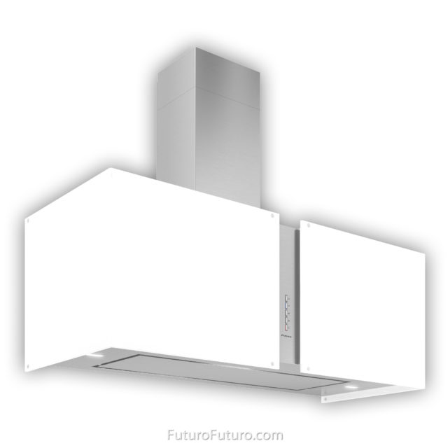 Glass white illuminated kitchen hood | White glass range hood