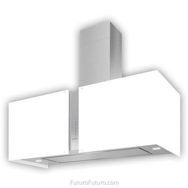 White illuminated glass kitchen exhaust fan | White glass range hood