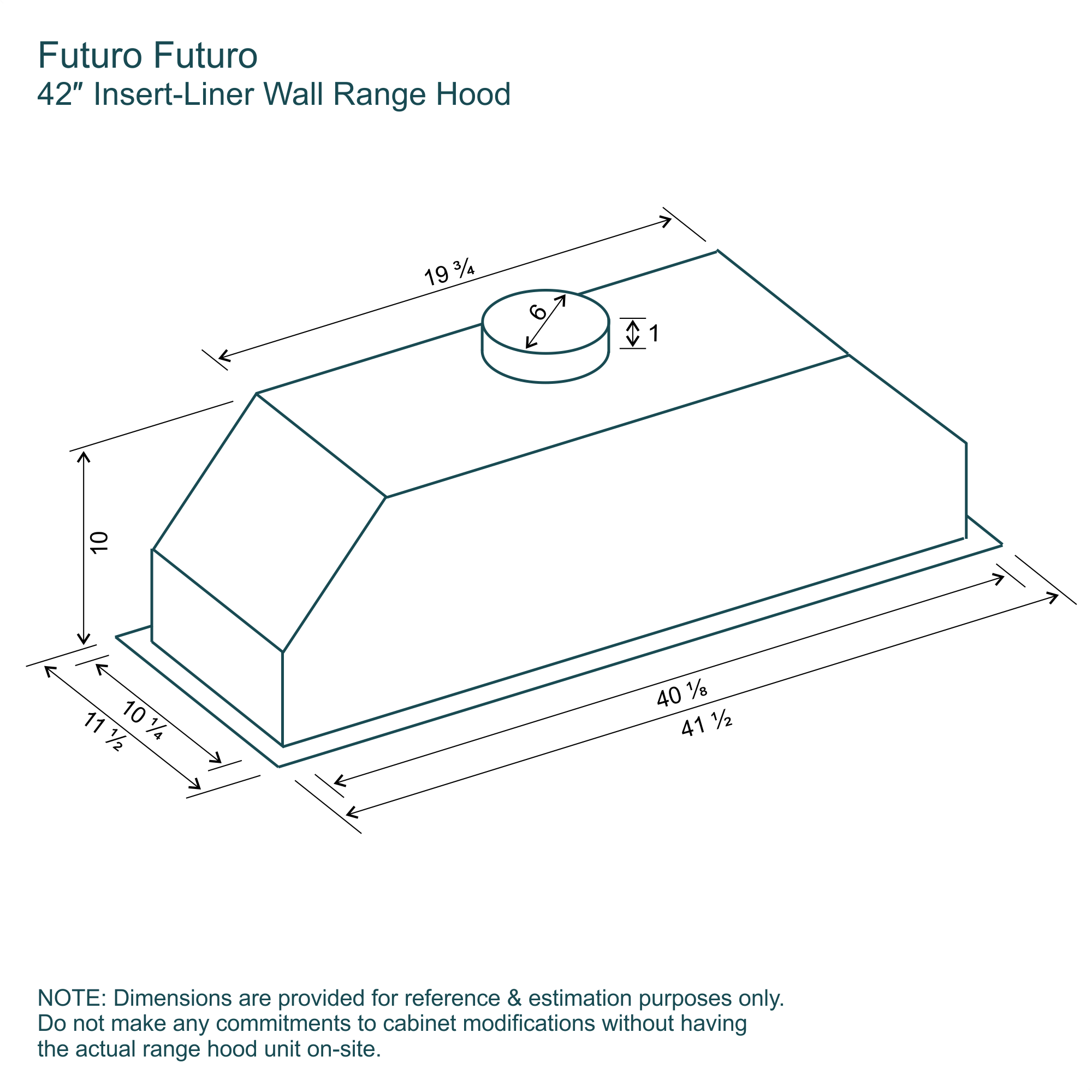 42″ Insert-Liner Range Hood 17 Dimensions 42-inch Insert range hood