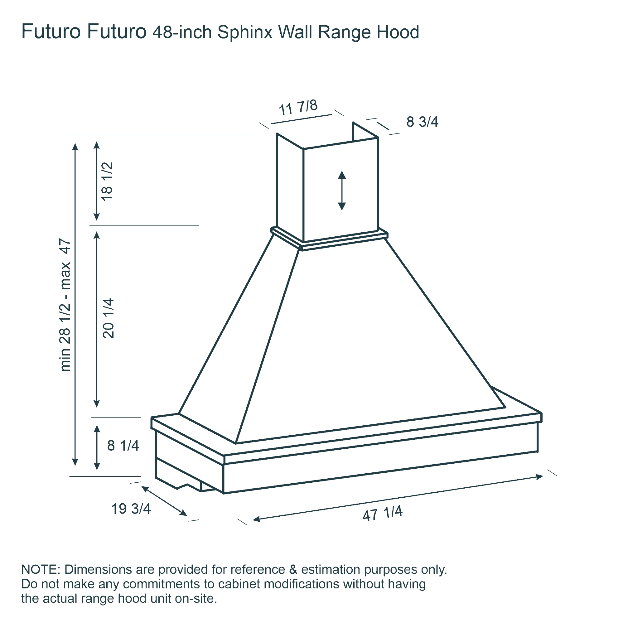 48″ Sphinx Wall Range Hood 17 Dimensions Futuro Futuro 48-inch Sphinx Wall Range Hood