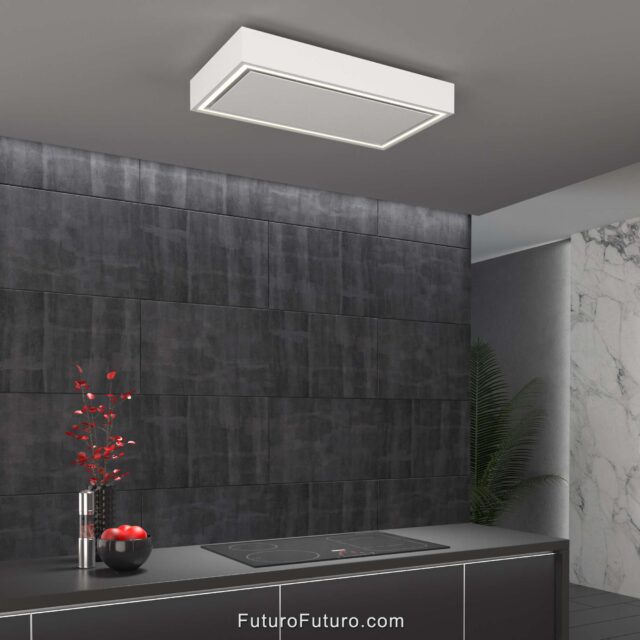 Recirculating Ceiling Hood | Minimalistic Kitchen Ventilation Design | Futuro Futuro White Range Hood