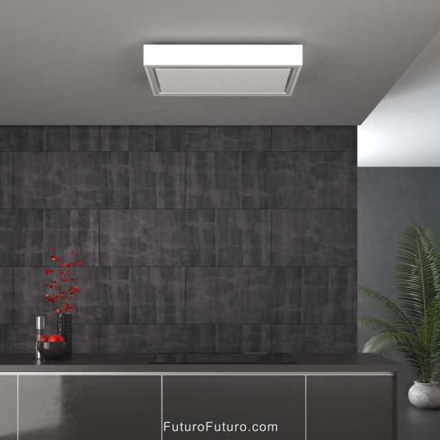 Futuro Futuro White Ceiling Range Hood | Perimeter LED Light Strip | Recirculating Ceiling Hood