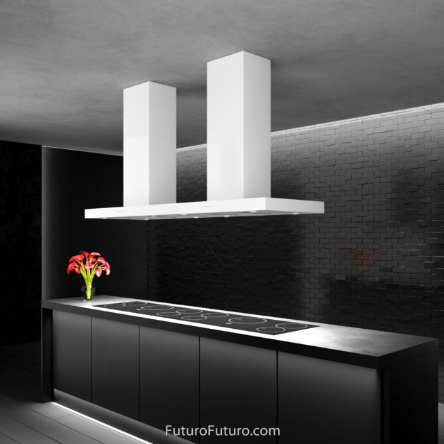 Black kitchen cabinets range hood | Ceiling mount range hood