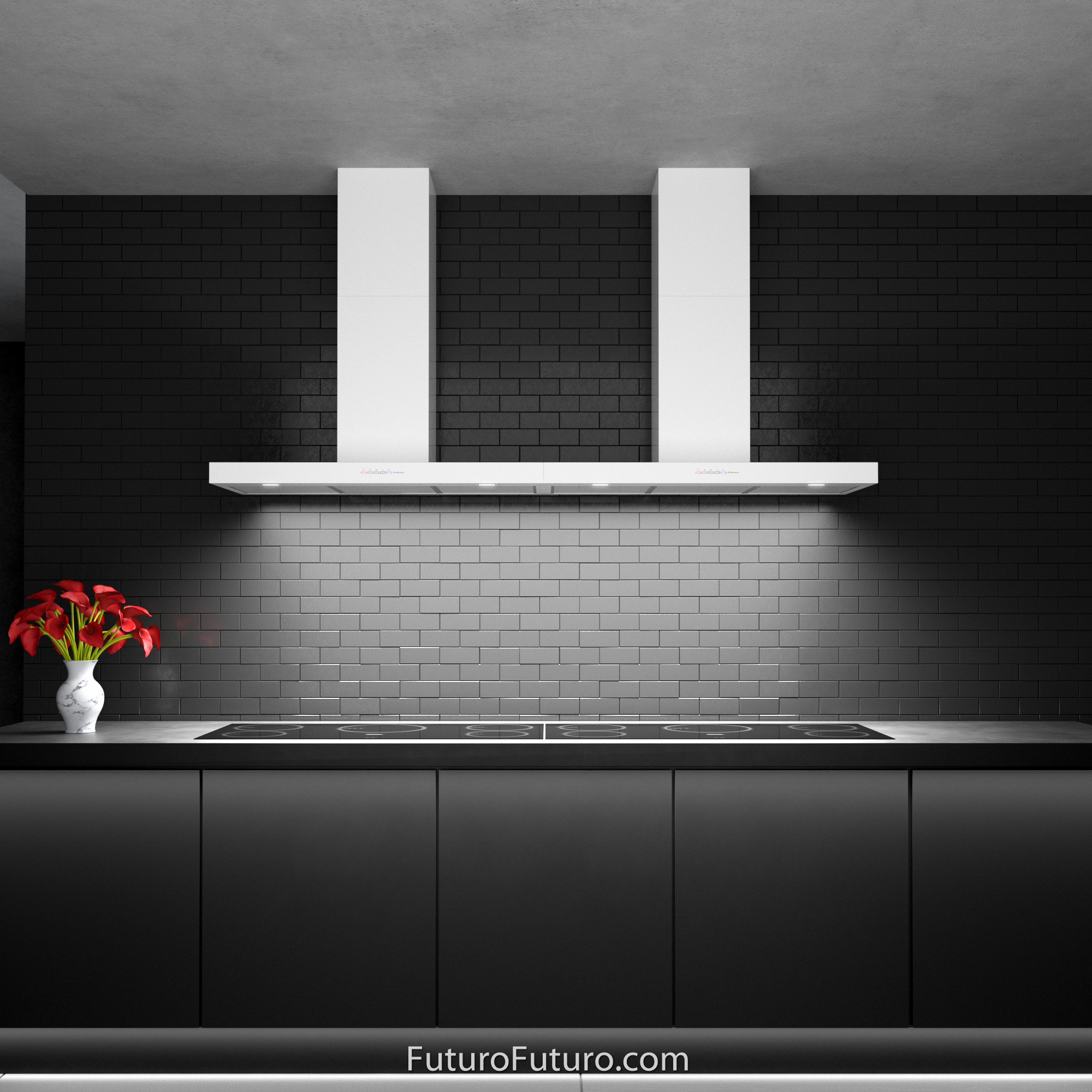 Black kitchen cabinets range hood | Wall mount range hood