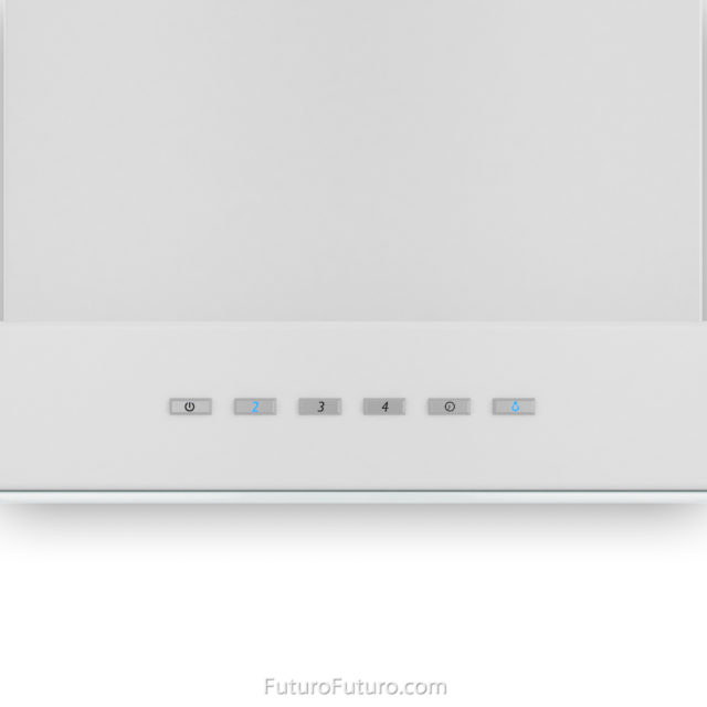 Modern control panel white range hood | Illuminated control panel vent hood