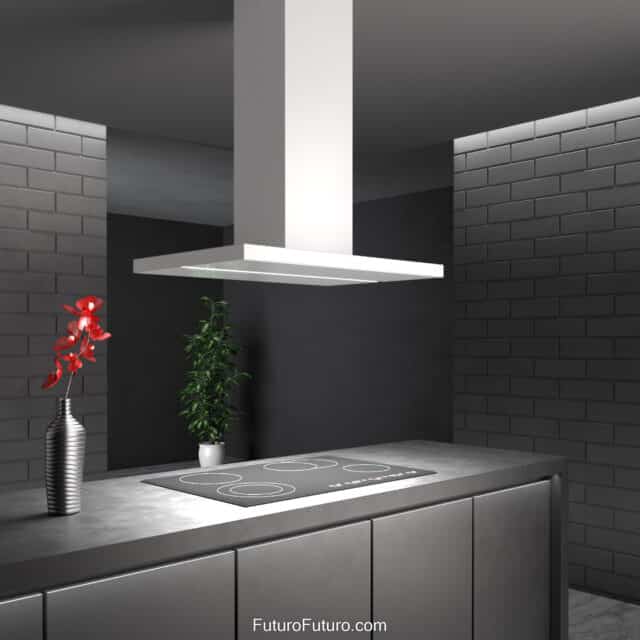 Sophisticated Futuro Futuro Viale White 36-inch Island Range Hood in a luxury kitchen