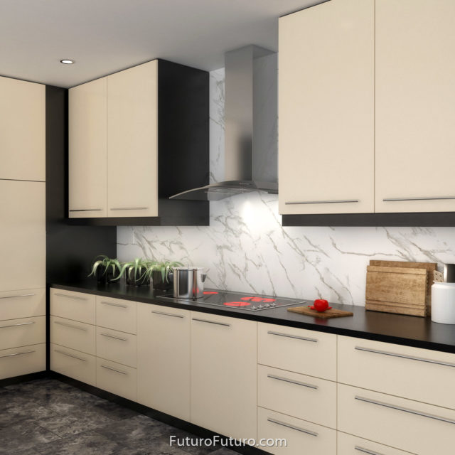 beige kitchen cabinets stove hood | low noise wall mount range hood