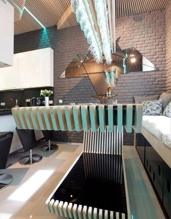 Sci-Fi Kitchen With Striking Choice of Colors and Materials, Lombardy Glass Range Hood