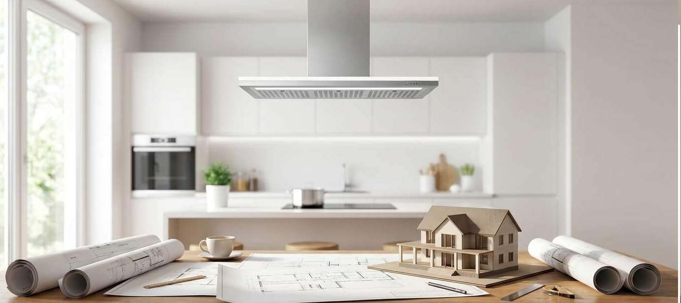 Introducing the Contractor, Designers & Trade Partner Program Island range hood above marble cooktop, Trade Partner Program introduction
