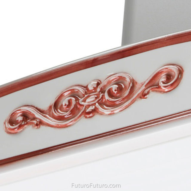 Ceramic red floral panel wall mount range hood | handmade look design kitchen hood